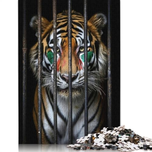 Tiger im Käfig, Clown-Puzzle für Erwachsene und Kinder. Tolles Geschenk, Herausforderungsspielzeug, Lernspiele, Heimdekoration, ab 14 Jahren, 1000 Teile (75 x 50 cm) von GQmoney