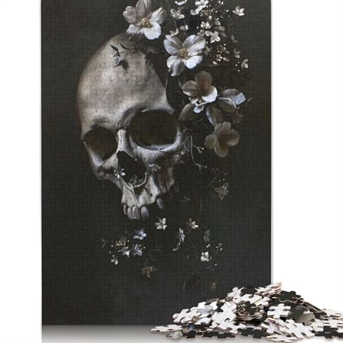 Totenkopf-Puzzle, weiße Blumen, 520 Teile, für Teenager, Geschenke, Holzpuzzle für Erwachsene, Puzzle, Familienspaß-Puzzle, 520 Teile (52 x 38 cm) von GQmoney