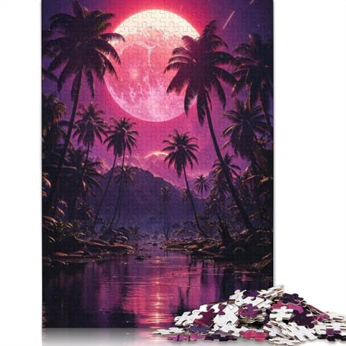 Tropisches Palmen-Puzzle mit Mondaufgang für Erwachsene und Jugendliche, 1500 Teile, Puzzle für Erwachsene, Lernspiel, Herausforderungsspielzeug, 1500 Teile (85 x 57 cm) von GQmoney