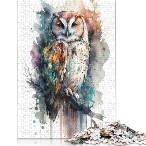 Vogel-Eule-Aquarell, 1000 Teile, Puzzle für Teenager, Geschenke, Papierpuzzle, Puzzle für Erwachsene, Lernspiele für Zuhause, DIY-Spielzeug, 1000 Teile (75 x 50 cm) von GQmoney