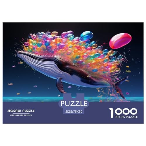 Wal-Ballon-Puzzlespiel für Kinder und Erwachsene, 1000-teiliges Puzzle, kreatives Holzpuzzle, Dekomprimierungsspiel, 1000 Stück (75 x 50 cm) von GQmoney