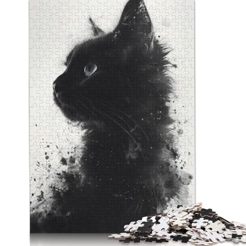 Wasserfarben-Puzzle mit schwarzer Katze, 520 Teile, Heimdekoration, ungewöhnliche Puzzles für Erwachsene, für Jungen oder Mädchen, 520 Teile (52 x 38 cm) von GQmoney