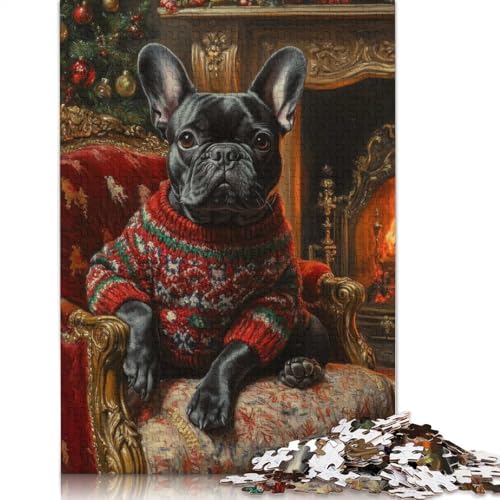 Weihnachts-Bulldogge im Pullover, 1000-teiliges Puzzle für Teenager, Geschenke, Papierpuzzle, Puzzle für Erwachsene, Lernspiele für Zuhause, DIY-Spielzeug, 1000 Teile (38 x 26 cm) von GQmoney
