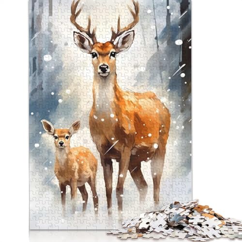 Weihnachts-Hirschfamilie, 1000 Teile, Papierpuzzle für Erwachsene, Puzzle, Lernspiel, Herausforderungsspielzeug, 1000 Teile (75 x 50 cm) von GQmoney