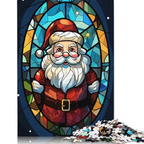 Weihnachtsmann-Buntglas, 1000-teiliges Papierpuzzle für Erwachsene, Puzzle, Lernspiel, Herausforderungsspielzeug, 1000 Stück (75 x 50 cm) von GQmoney