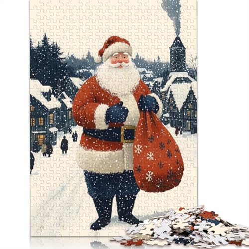 Weihnachtsmann im verschneiten Dorf, Weihnachts-Papierpuzzle, 1000-teiliges Puzzle für Erwachsene, Lernspiel, Herausforderungsspielzeug, (38 x 26 cm) von GQmoney