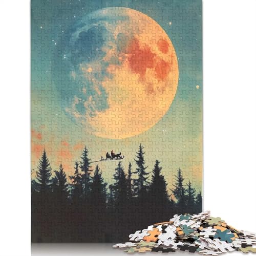 Weihnachtsmannflug unter dem riesigen Mond, Weihnachts-Papierpuzzle, 1000 Teile, Puzzle für Erwachsene, Lernspiel, Herausforderungsspielzeug, (38 x 26 cm) von GQmoney