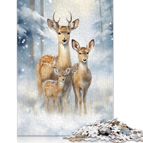 Weihnachtspuzzle mit Hirschfamilie, 1000 Teile, Papierpuzzle für Erwachsene, Lernspiel, Herausforderungsspielzeug, 1000 Teile (38 x 26 cm) von GQmoney