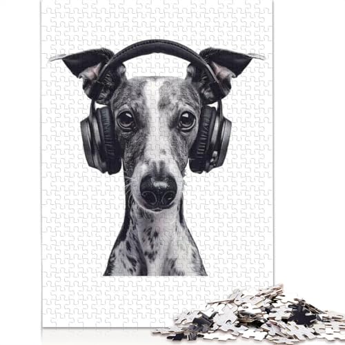 Whippet-Kopfhörer-Puzzle für Erwachsene und Kinder. Skurrile Herausforderung, Spielzeug, Lernspiele, Heimdekoration, ab 14 Jahren, 1000 Teile (75 x 50 cm) von GQmoney