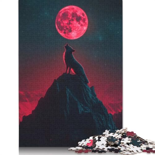 Wolf heult bei Blutmond-Puzzle für Erwachsene und Kinder. Unmögliches Herausforderungsspielzeug, Lernspiel, Heimdekoration, ab 14 Jahren, 520 Teile (52 x 38 cm) von GQmoney