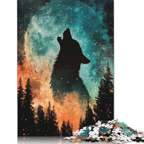 Wolf heult den Mond an, Puzzle für Erwachsene und Kinder. Tolle Geschenke, Herausforderungsspielzeug, Lernspiele, Heimdekorationsgeschenke, 1000 Teile (75 x 50 cm) von GQmoney