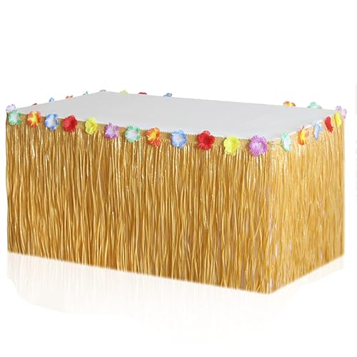 Hawaii Tischröcke Luau Tischrock 275 x 75cm Hawaii Party Dekoration für Mehrfarbe Blumen, Sommer Tropische Garden Beach Party Hawaii Bar BBQ Dekoration von GQunit