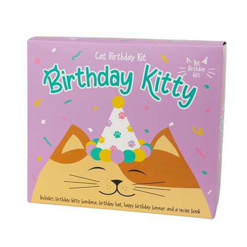Gift Republic Birthday Kitty – Katzengeburtstagsset – Kätzchen-Geburtstagsbanner, Bandana, Hut + Katzen-Leckerli-Rezeptbroschüre von GR Gift Republic