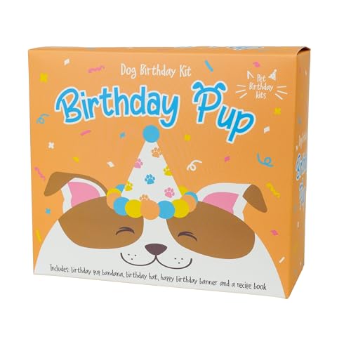 Gift Republic Geburtstags-Welpe – Hunde-Geburtstagsset – Welpen-Banner, Bandana, Hut + Hunde-Leckerli-Rezeptbroschüre von GR Gift Republic