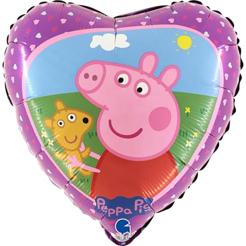 Grabo Folienballon Mylar Peppa Pig Herz, Rosa, 1 Stück, 45 cm, Selbstdichtend, Peppa Pig Fans, Kinder, Feierliebhaber, Unisex-Kinder von Grabo