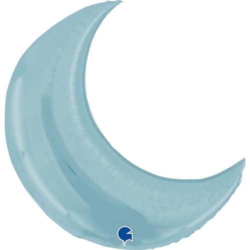 Grabo Ballon mit blauem Mond, hergestellt in Italien. Ballon für Geburt oder Gender Reveal, aus Folie mit Strohhalm zum Aufblasen. Bunte Luftballons 76 x 78 cm von Grabo