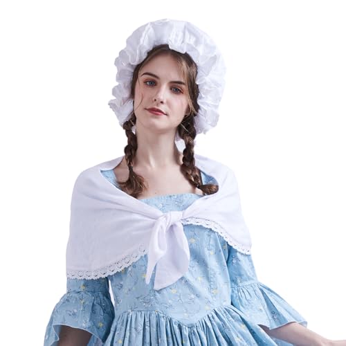 GRACEART Bauernhut Amish Hut Prärie Cap Damen Mädchen Pionier Kolonial Haube 100% Baumwolle, Farbe: 03 (Kappe und Schal), Medium von GRACEART