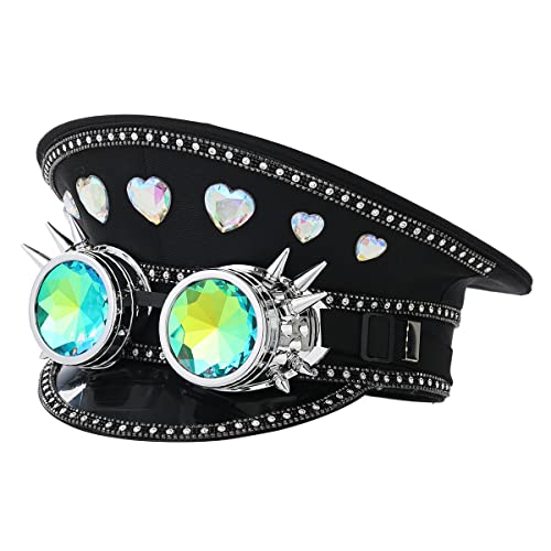 GRACEART Damen Burning Man Pailletten Hut Mucis Festival Militär Kapitän Hüte Steampunk Kappen mit Brille, Stil 11 (mit Brille), Medium von GRACEART