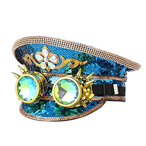 GRACEART Damen Burning Man Pailletten Hut Musik Festival Militär Kapitän Hüte Steampunk Caps mit Brille GRACEART Damen Burning Man Pailletten Hut Musik Festival Militär Kapitän Hüte Steampunk Caps mit Brille von GRACEART