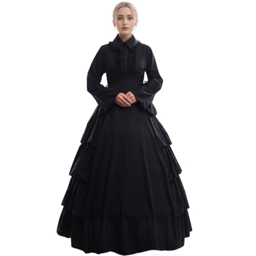 GRACEART Damen Gothic Viktorianisches Kleid Renaissance Maxi Kostüm, Black, XXL von GRACEART