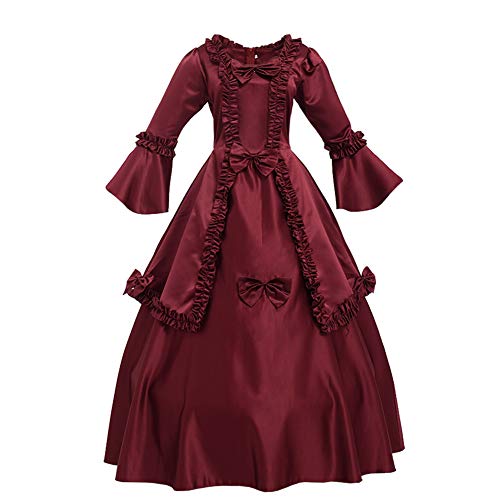 GRACEART Damen Langarm Mittelalter Kleid Gothic Viktorianisches Renaissance Maxi Kostüm (rot, M) von GRACEART