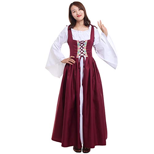 GRACEART Damen Mittelalterliche Kleider mit Trompetenärmel Mittelalter Cosplay Party Maxikleid Kostüm (rot, XL) von GRACEART