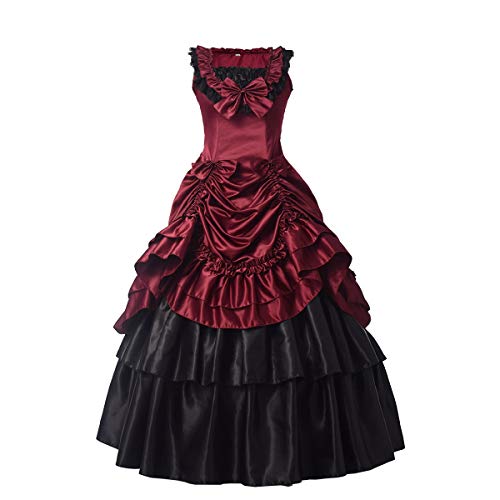 GRACEART Damen Satin Gothic Viktorianisches Kleid Renaissance Maxi Kostüm (XL, rot) von GRACEART