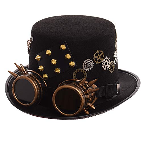 GRACEART Zauberkasten Steampunk Zylinder Hut Steampunk Herren and Steampunk Damen with Goggles, Gear Decoration von GRACEART