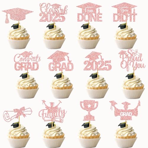 Cupcake-Topper zum Schulabschluss, 2025, Abschlussdekoration, Klasse 2025, Cupcake-Topper, Abschlussfeier, Party-Dekorationen, 2025, Cupcake-Aufsätze, Roségold, 48 Stück Cupcake-Topper zum Schulabschluss, 2025, Abschlussdekoration, Klasse 2025, Cupcake-Topper, Abschlussfeier, Party-Dekorationen, 2025, Cupcake-Aufsätze, Roségold, 48 Stück von GRACEN