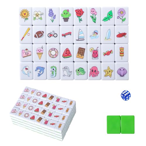 GRACIAS Mahjong-Block-Set für 4 Spieler, 128 grüne Spielsteine (3 cm) mit 4 verschiedenen Mustern, tragbares Mahjongg-Set mit Tragetasche und englischer Anleitung, Mahjong-Fliesenspiel von GRACIAS
