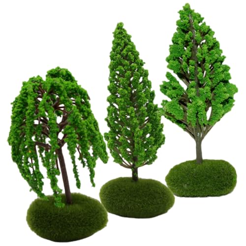 GRADENEVE 3 Stück Miniatur Straßenbäume Modell aus Stabilem Realistische Grüne Landschaftsbäume für Sandtisch Diorama Dekoration DIY Zubehör von GRADENEVE