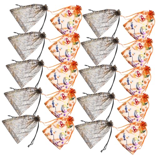 GRADENEVE 60 Stück Halloween Geschenktüten aus Organza Transparente Netzbeutel mit Zugband Motiv Kürbis und Spinne Vielseitig für Süßigkeiten Party-goodies Snacks und Treats für Trick--treat von GRADENEVE