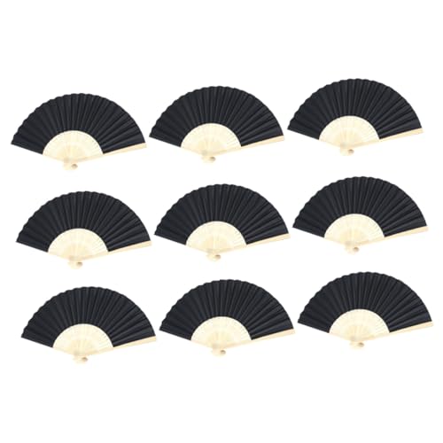 GRADENEVE 9 Stück Teiliges DIY Faltbarer Papierfächer aus Holz und Papier Klassische Schwarze Faltfächer für Bemalen für Basteln Dekoration Cosplay und Bühnenauftritte von GRADENEVE