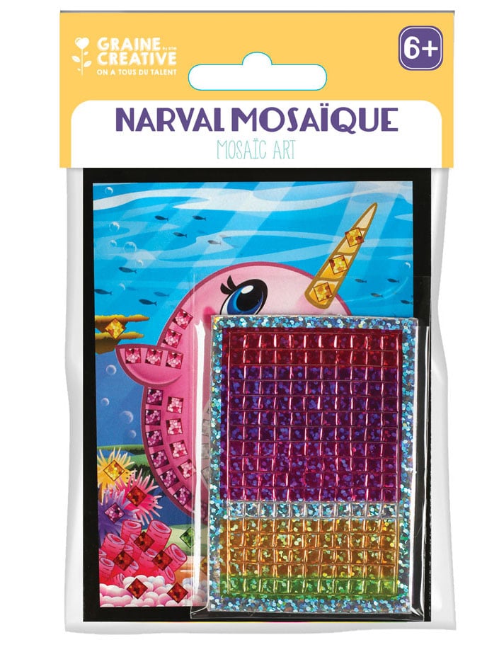 6 Narwal Mosaikkarten holographisch 10 x 16 cm Kinder-Bastelei von GRAINES CREATIVES