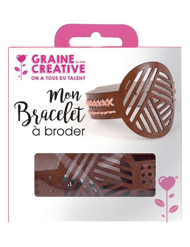 DIY Stick-Armband Set braun Lederoptik mit rosa Garn von GRAINES CREATIVES