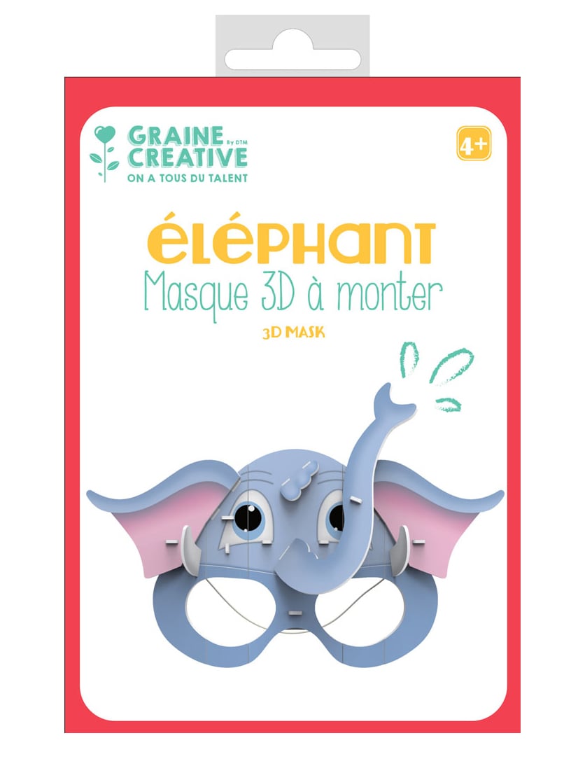Elefant 3D-Maske zum Basteln aus Pappe 16 x 23 cm, Kinder-Kreativset von GRAINES CREATIVES