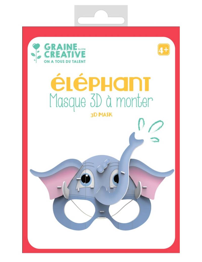 Elefant 3D-Maske zum Basteln aus Pappe 16 x 23 cm, Kinder-Kreativset von GRAINES CREATIVES