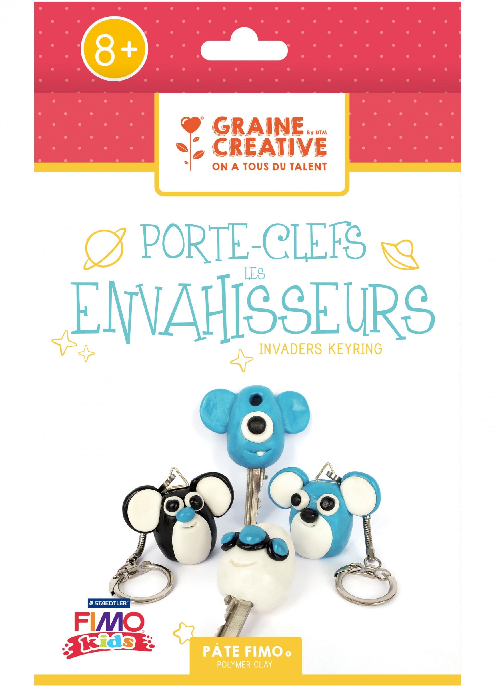 Fimo Schlüsselanhänger-Bastelset Invaders 16 x 25,5 cm für Kinder von GRAINES CREATIVES