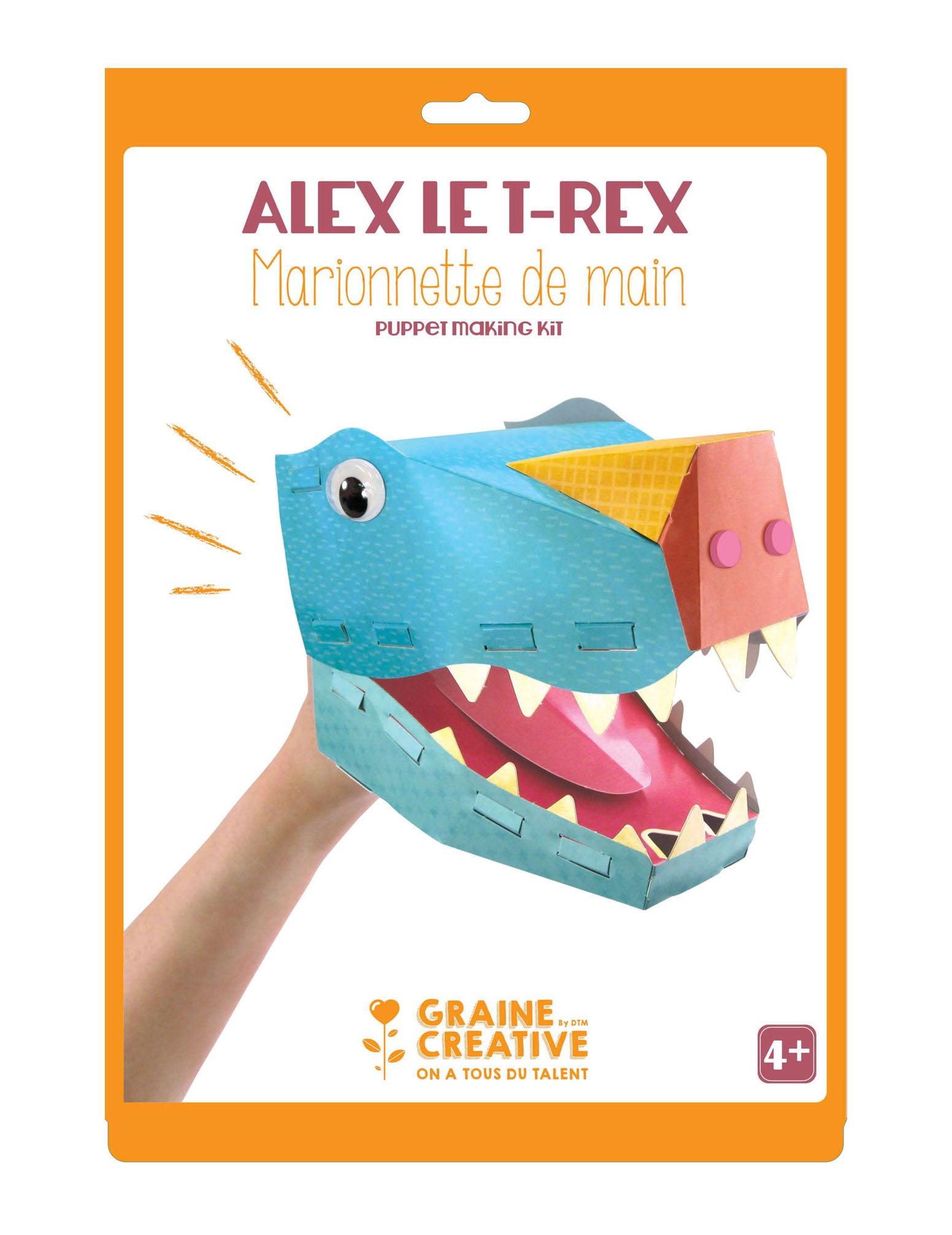 Handpuppe aus Pappe Alex der T-Rex 20,5 x 29 cm - Kreativ-Set von GRAINES CREATIVES