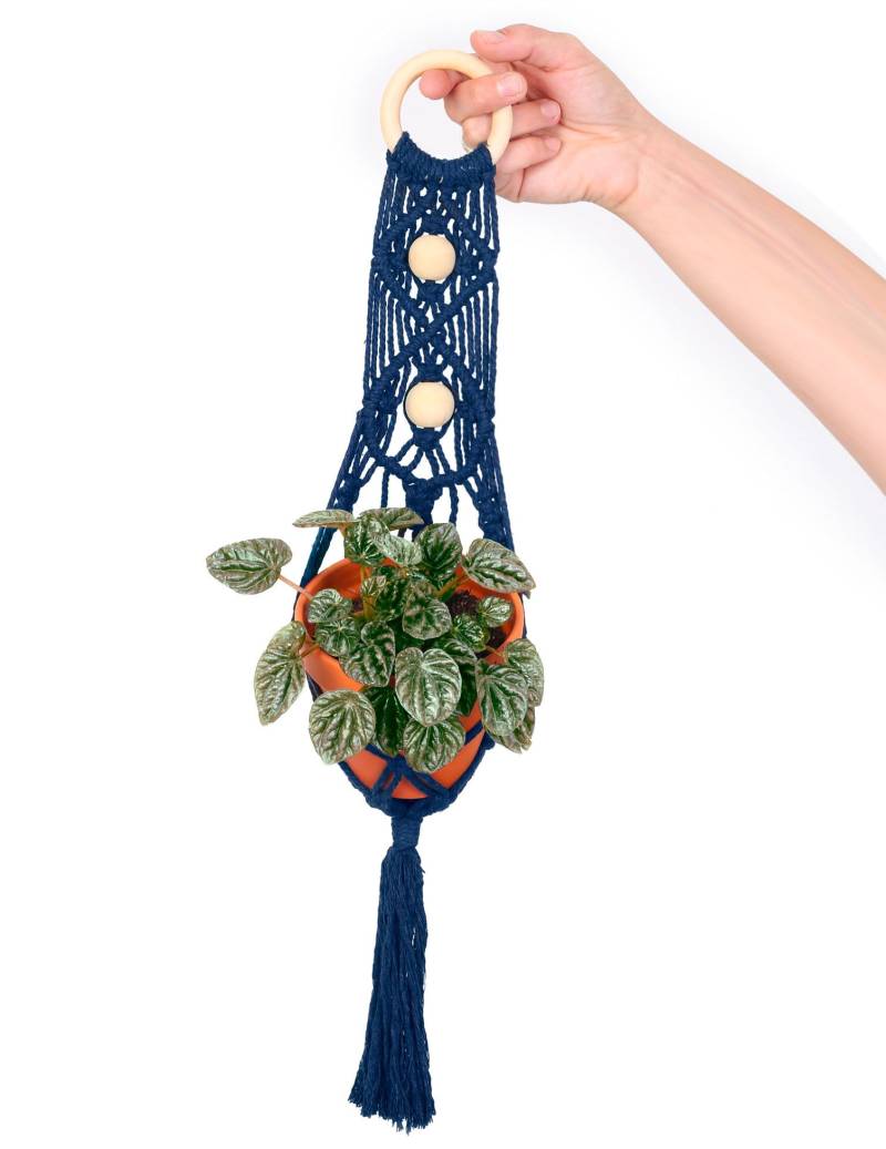 Makramee-Set Pflanzenampel Blau 10 x 60 cm mit Tontopf von GRAINES CREATIVES