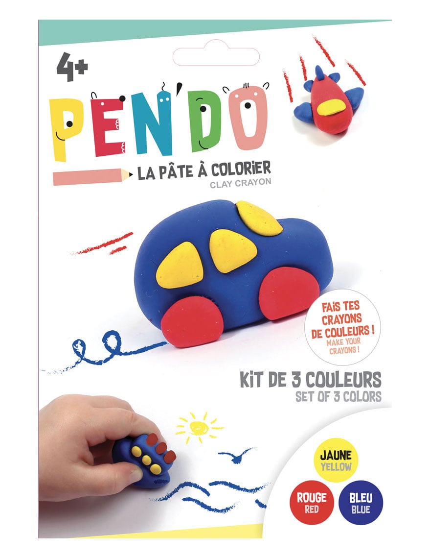 Pen'do Fahrzeug-Set Gelb Rot Blau, Knete-Stifte zum Selbermachen von GRAINES CREATIVES