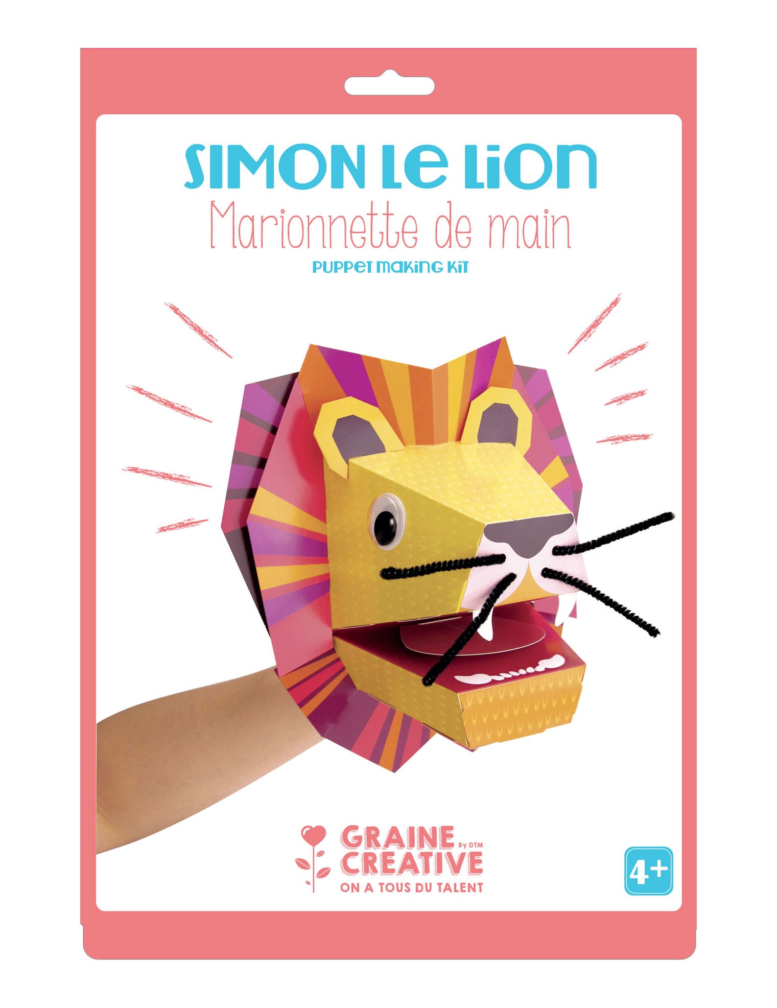 Simon der Löwe Handpuppe aus Karton 20,5 x 29 cm, Bastelset von GRAINES CREATIVES