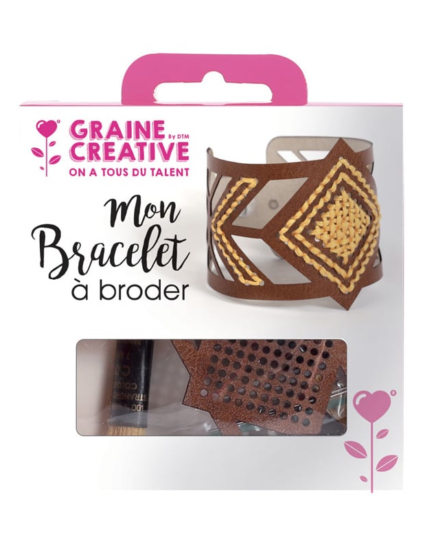 Stick-Set Armband aus braunem Leder mit Rautenmuster für Erwachsene von GRAINES CREATIVES