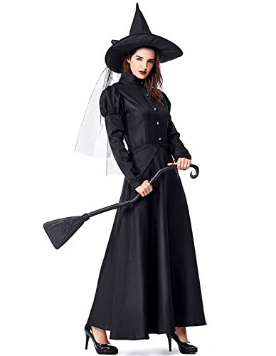 GRACIN Damen Wicked Hexenkostüm 4 Stück Halloween Deluxe Hexenkleid schwarz - Schwarz - Large von GRAJTCIN