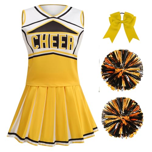 GRAJTCIN Cheerleader-Kostüm für Damen, Cheerleader-Outfit, Schulmädchen, Cheerleader-Uniform, Erwachsene, Halloween, Party, Verkleiden (M, Gelb) von GRAJTCIN