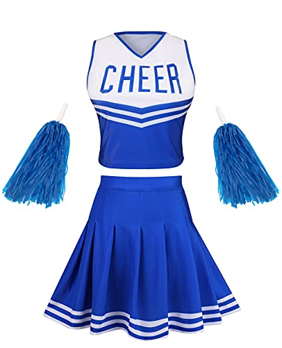 GRAJTCIN Cheerleader-Kostüm für Teenager und Damen, Halloween-Party, süßes Cheer-Outfit, bauchfreies Top, Blau, XS GRAJTCIN Cheerleader-Kostüm für Teenager und Damen, Halloween-Party, süßes Cheer-Outfit, bauchfreies Top, Blau, XS von GRAJTCIN
