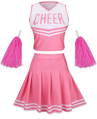 GRAJTCIN Cheerleader-Kostüm für Teenager und Damen, Halloween-Party, süßes Cheer-Outfit, bauchfreies Top, Pink, S GRAJTCIN Cheerleader-Kostüm für Teenager und Damen, Halloween-Party, süßes Cheer-Outfit, bauchfreies Top, Pink, S von GRAJTCIN