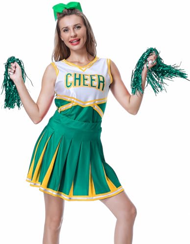 GRAJTCIN Damen Cheerleader Kostüm Musical Uniform Halloween Party Fancy Outfit, Grün , Small GRAJTCIN Damen Cheerleader Kostüm Musical Uniform Halloween Party Fancy Outfit, Grün , Small von GRAJTCIN