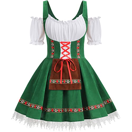 GRAJTCIN Damen Oktoberfest-Kostüm, Samt, deutsches bayerisches Kleid für Halloween, Karneval, Grün , 2X GRAJTCIN Damen Oktoberfest-Kostüm, Samt, deutsches bayerisches Kleid für Halloween, Karneval, Grün , 2X von GRAJTCIN
