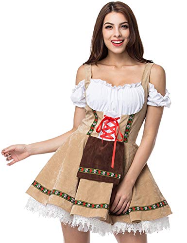 GRAJTCIN Damen Oktoberfest-Kostüm, Samt, deutsches bayerisches Kleid für Halloween, Karneval, Khaki, M GRAJTCIN Damen Oktoberfest-Kostüm, Samt, deutsches bayerisches Kleid für Halloween, Karneval, Khaki, M von GRAJTCIN